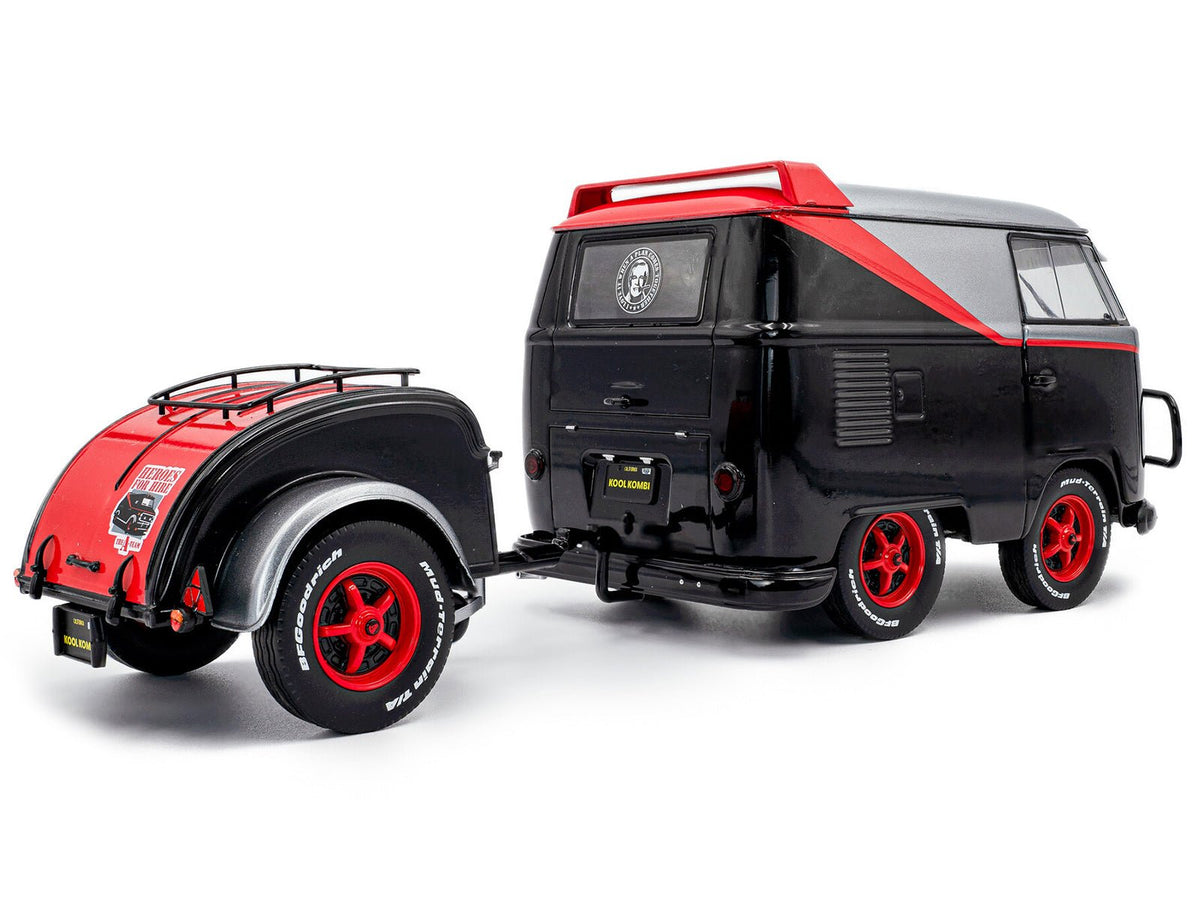 2024 Volkswagen Kool Kombi Sport Van with Trailer Black and Silver with Red Stripe 1/18 Diecast Model Car by Solido-Solido-ModelCars.com