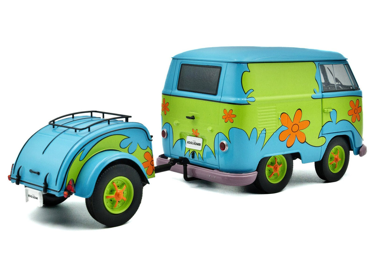 2024 Volkswagen Kool Kombi Van with Trailer "Ghost Hunter" Blue and Green with Graphics 1/18 Diecast Model Car by Solido-Solido-ModelCars.com