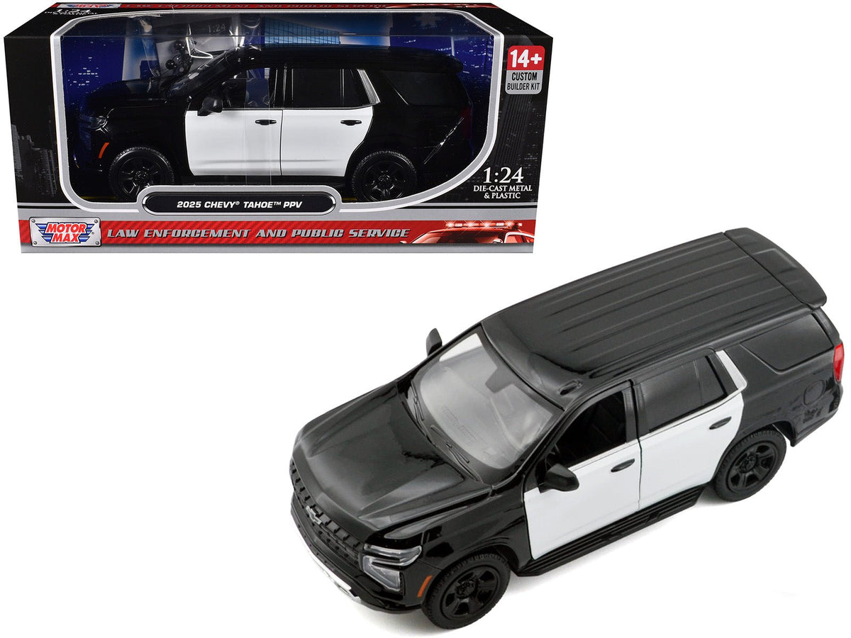 2025 Chevrolet Tahoe PPV Black and White "Custom Builder's Kit - Law Enforcement and Public Service" Series 1/24 Diecast Model Car by Motormax-Motormax-ModelCars.com