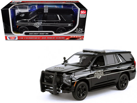 2025 Chevrolet Tahoe PPV "General Motors Police" Black "Custom Builder's Kit - Law Enforcement and Public Service" Series 1/24 Diecast Model Car by Motormax-Motormax-ModelCars.com