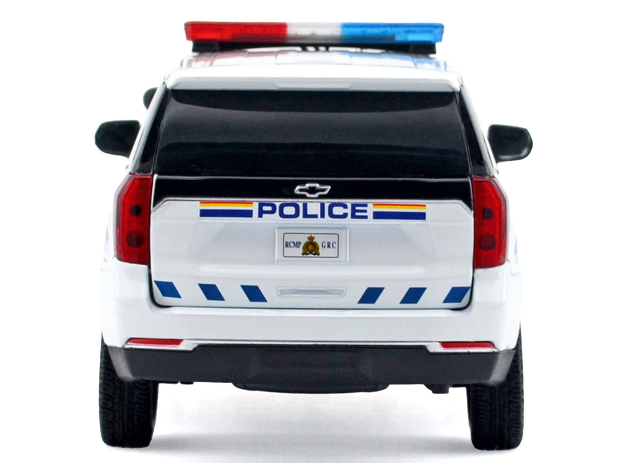 2025 Chevrolet Tahoe PPV "RCMP (Royal Canadian Mounted Police)" White with Stripes with Flashing Light Bar and Front and Rear Lights and Sounds 1/24 Diecast Model Car by Motormax-Motormax-ModelCars.com