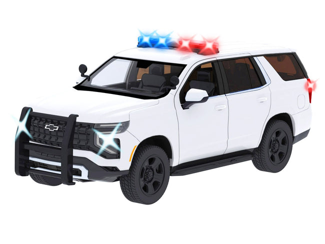 2025 Chevrolet Tahoe PPV White "Builder's Kit" with Flashing Light Bar and Front and Rear Lights and Sounds 1/24 Diecast Model Car by Motormax-Motormax-ModelCars.com