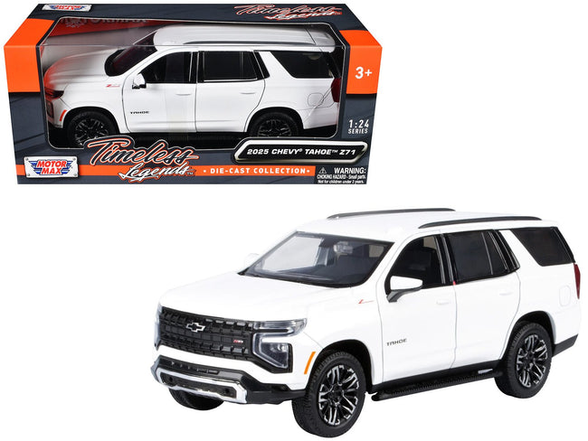 2025 Chevrolet Tahoe Z71 White "Timeless Legends" Series 1/24 Diecast Model Car by Motormax-Motormax-ModelCars.com