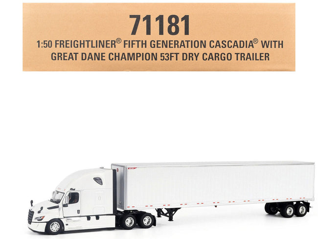 2025 Freightliner Cascadia Gen-5 Sleeper Cab Truck White with Great Dane Champion 53ft Dry Cargo Trailer "Transport Series" 1/50 Diecast Model by Diecast Masters-Diecast Masters-ModelCars.com