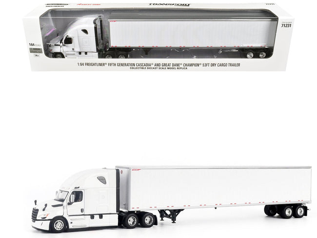 2025 Freightliner Cascadia Gen-5 Truck Tractor with Sleeper and Great Dane Champion 53ft Dry Cargo Trailer Winter White "Transport Series" 1/64 Diecast Model by Diecast Masters-Diecast Masters-ModelCars.com