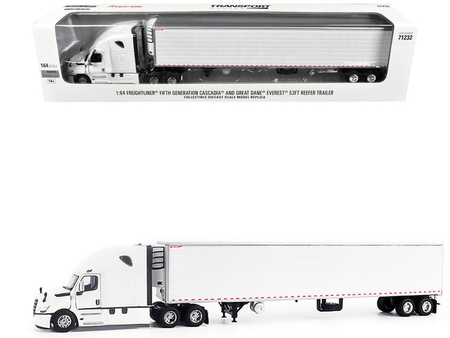 2025 Freightliner Cascadia Gen-5 Truck Tractor with Sleeper and Great Dane Champion 53ft Refrigerated Trailer Winter White "Transport Series" 1/64 Diecast Model by Diecast Masters-Diecast Masters-ModelCars.com