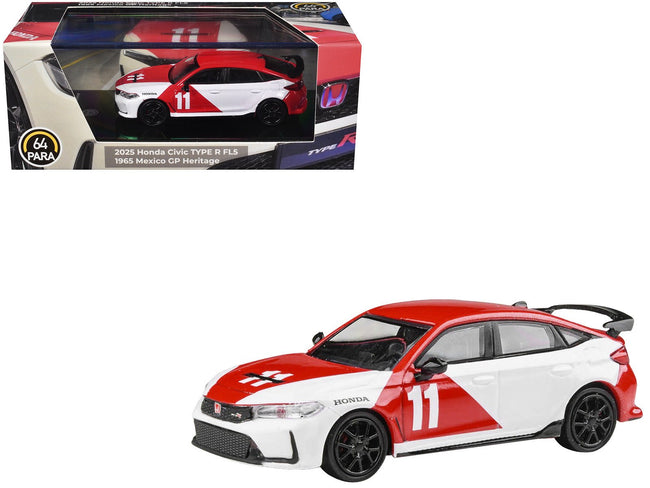 2025 Honda Civic Type R FL5 #11 "1965 Mexico GP Heritage" Red and White 1/64 Diecast Model Car by Paragon Models-Paragon-ModelCars.com