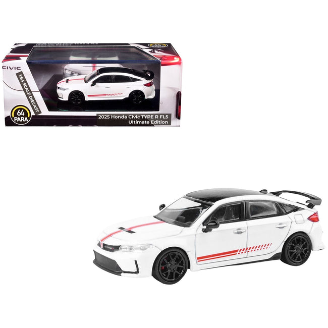 2025 Honda Civic Type R FL5 "Ultimate Edition" White with Red Stripes and Black Top 1/64 Diecast Model Car by Paragon-Paragon-ModelCars.com