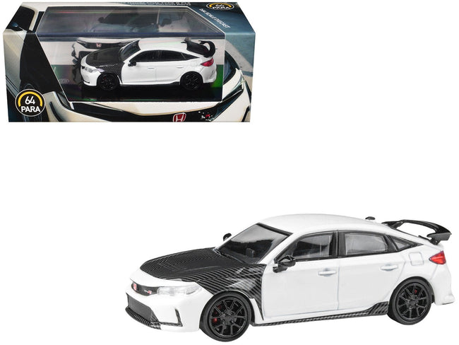 2025 Honda Civic Type R FL5 White with Carbon Hood and Accents 1/64 Diecast Model Car by Paragon Models-Paragon-ModelCars.com
