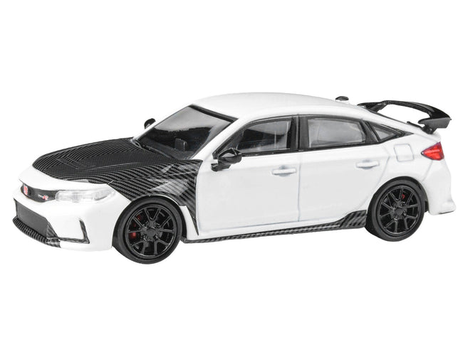 2025 Honda Civic Type R FL5 White with Carbon Hood and Accents 1/64 Diecast Model Car by Paragon Models-Paragon-ModelCars.com