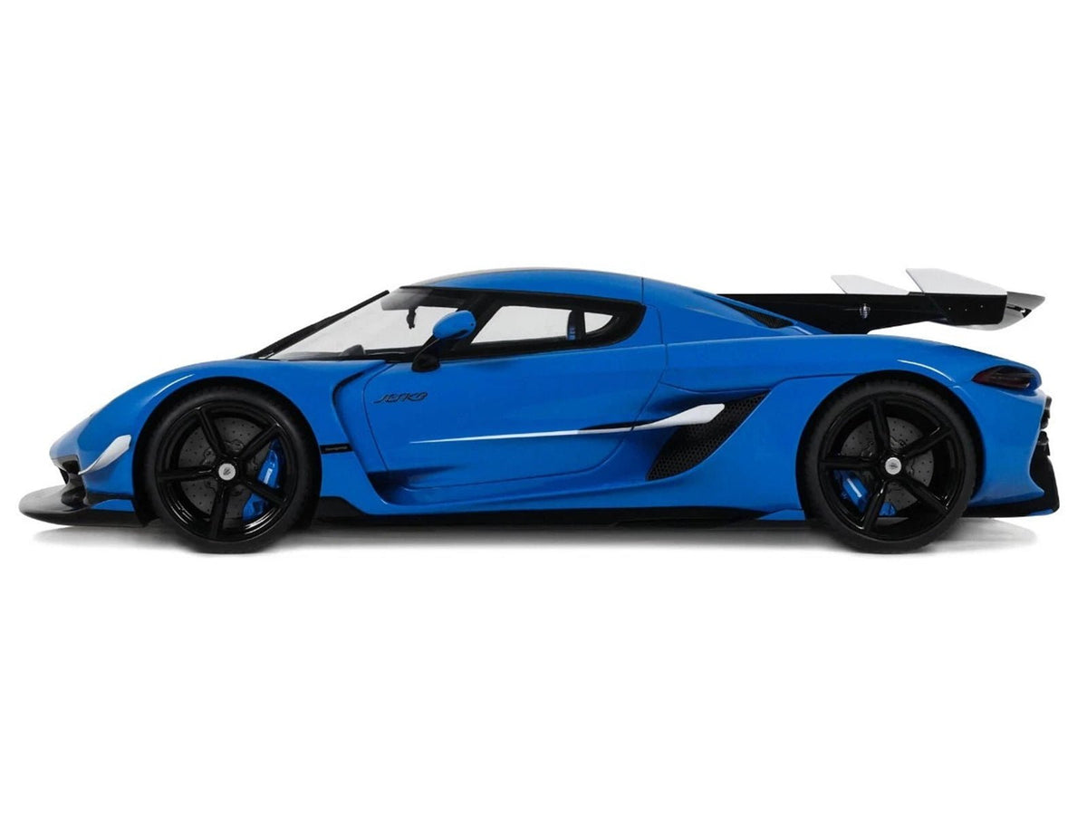 2025 Koenigsegg Jesko Blue Metallic with Black Stripes 1/18 Model Car by GT Spirit-GT Spirit-ModelCars.com