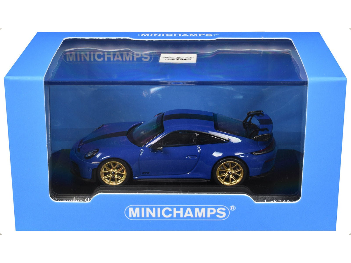 2025 Porsche 911 (992.2) GT3 Weissach Package Blue with Carbon Stripe Limited Edition to 240 pieces Worldwide 1/64 Diecast Model Car by Minichamps-Minichamps-ModelCars.com