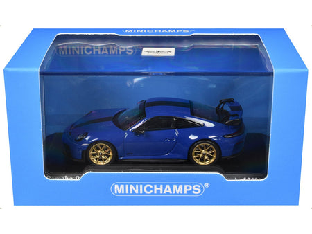 2025 Porsche 911 (992.2) GT3 Weissach Package Blue with Carbon Stripe Limited Edition to 240 pieces Worldwide 1/64 Diecast Model Car by Minichamps-Minichamps-ModelCars.com