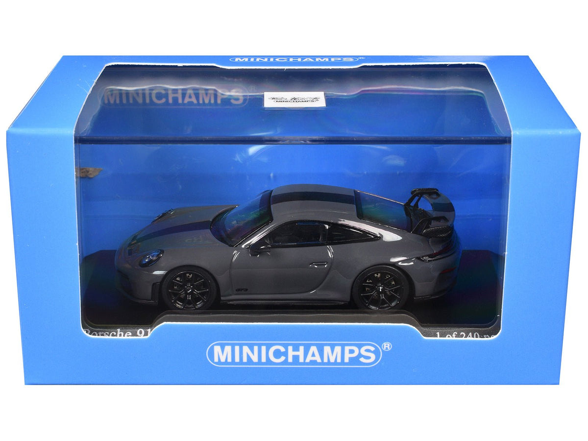 2025 Porsche 911 (992.2) GT3 Weissach Package Gray with Carbon Stripe Limited Edition to 240 pieces Worldwide 1/64 Diecast Model Car by Minichamps-Minichamps-ModelCars.com