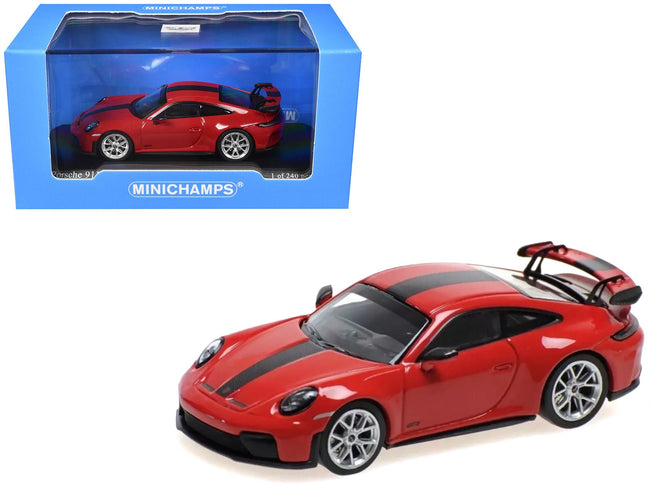 2025 Porsche 911 (992.2) GT3 Weissach Package Red with Carbon Stripe Limited Edition to 240 pieces Worldwide 1/64 Diecast Model Car by Minichamps-Minichamps-ModelCars.com
