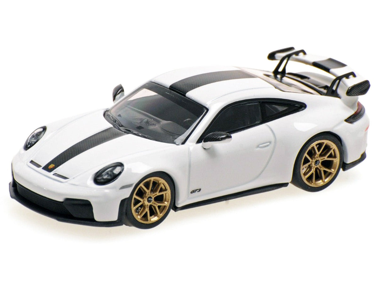 2025 Porsche 911 (992.2) GT3 Weissach Package White with Carbon Stripe Limited Edition to 240 pieces Worldwide 1/64 Diecast Model Car by Minichamps-Minichamps-ModelCars.com