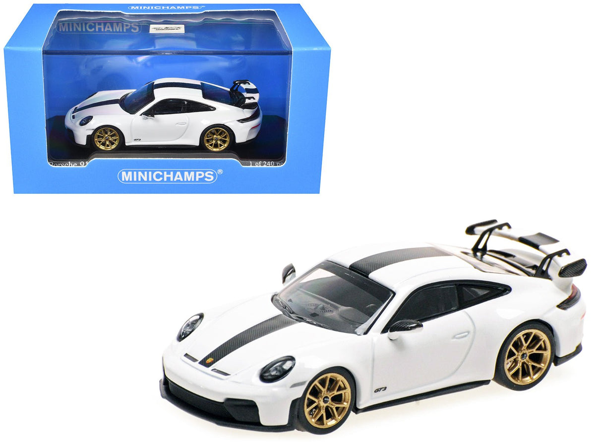 2025 Porsche 911 (992.2) GT3 Weissach Package White with Carbon Stripe Limited Edition to 240 pieces Worldwide 1/64 Diecast Model Car by Minichamps-Minichamps-ModelCars.com
