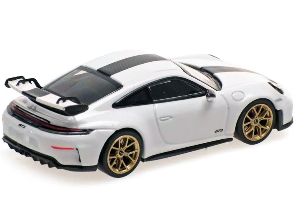 2025 Porsche 911 (992.2) GT3 Weissach Package White with Carbon Stripe Limited Edition to 240 pieces Worldwide 1/64 Diecast Model Car by Minichamps-Minichamps-ModelCars.com