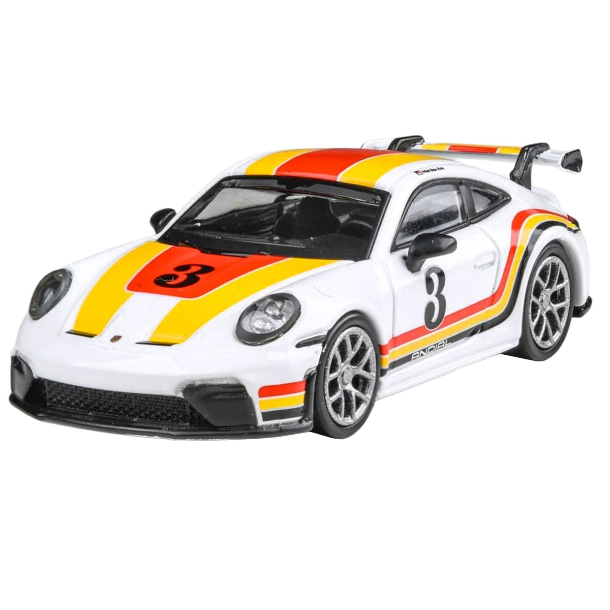 2025 Porsche 911 GT3 (992.2) #3 "Andial Livery" White with Stripes 1/64 Diecast Model Car by Paragon-Paragon-ModelCars.com