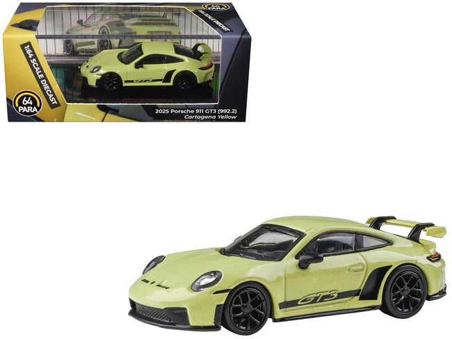 2025 Porsche 911 GT3 (992.2) Cartagena Yellow with Black Stripes 1/64 Diecast Model Car by Paragon Models-Paragon-ModelCars.com