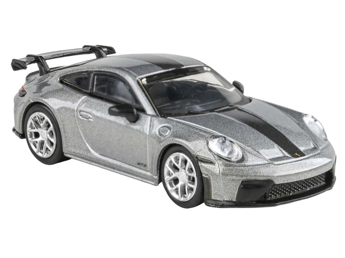 2025 Porsche 911 GT3 (992.2) GT Silver Metallic with Carbon Stripe 1/64 Diecast Model Car by Paragon Models-Paragon-ModelCars.com