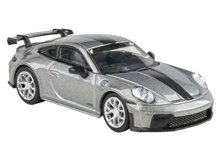 2025 Porsche 911 GT3 (992.2) GT Silver Metallic with Carbon Stripe 1/64 Diecast Model Car by Paragon Models-Paragon-ModelCars.com