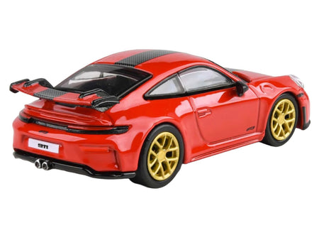 2025 Porsche 911 GT3 (992.2) Guards Red with Carbon Stripe and Gold Wheels 1/64 Diecast Model Car by Paragon Models-Paragon-ModelCars.com