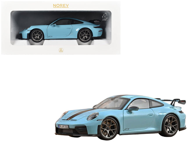 2025 Porsche 911 GT3 with Weissach Pack Gulf Blue with Carbon Stripe 1/18 Diecast Model Car by Norev-Norev-ModelCars.com