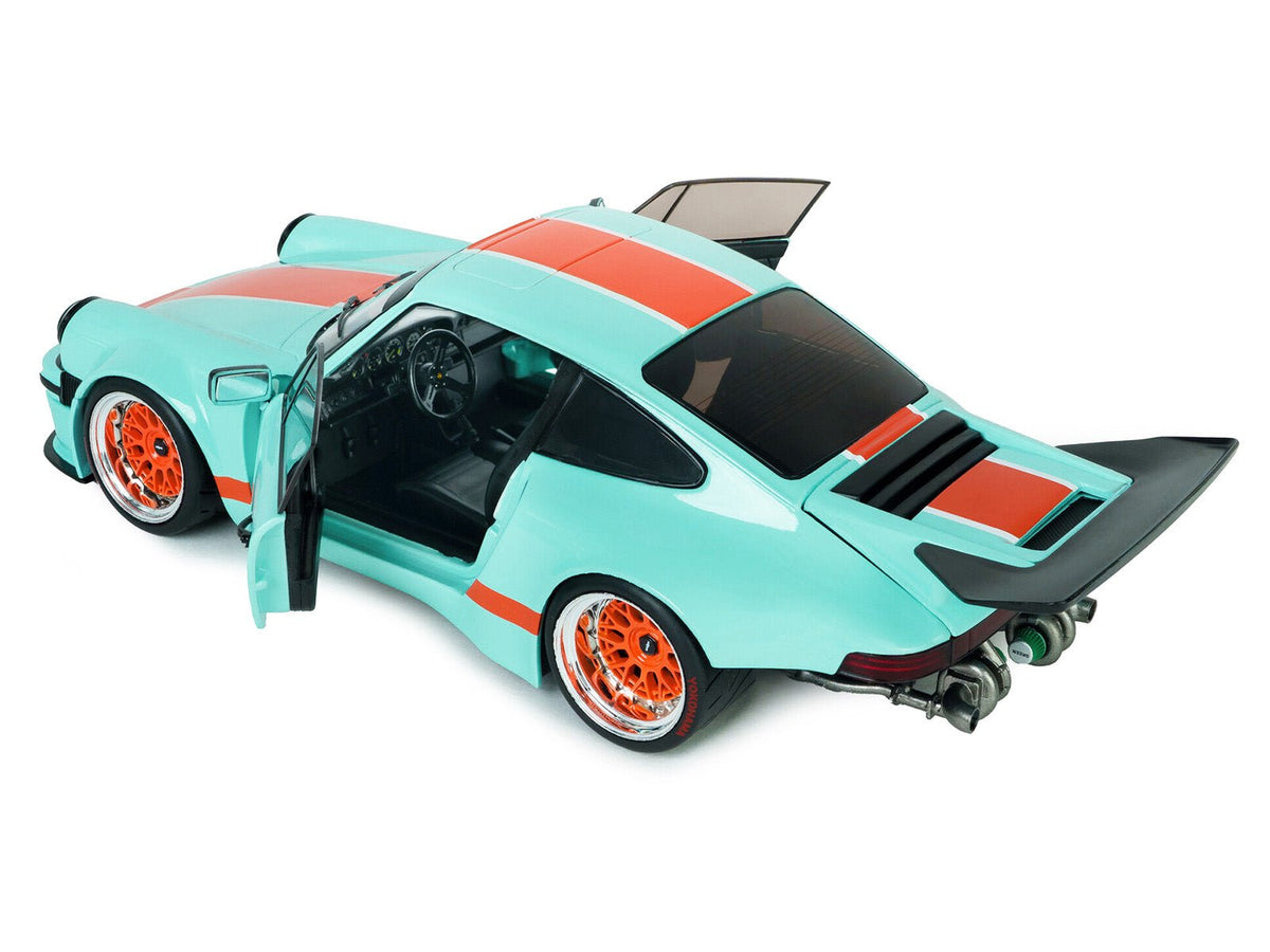 2025 Porsche 911 KS-R by Khyzyl Saleem "Blue Racer" Light Blue with Orange Stripes 1/18 Diecast Model Car by Solido-Solido-ModelCars.com