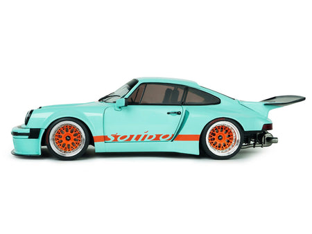 2025 Porsche 911 KS-R by Khyzyl Saleem "Blue Racer" Light Blue with Orange Stripes 1/18 Diecast Model Car by Solido-Solido-ModelCars.com