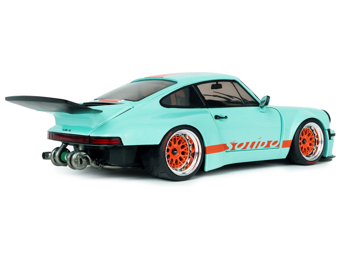 2025 Porsche 911 KS-R by Khyzyl Saleem "Blue Racer" Light Blue with Orange Stripes 1/18 Diecast Model Car by Solido-Solido-ModelCars.com
