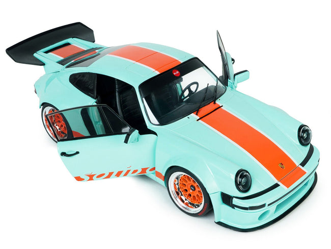 2025 Porsche 911 KS-R by Khyzyl Saleem "Blue Racer" Light Blue with Orange Stripes 1/18 Diecast Model Car by Solido-Solido-ModelCars.com
