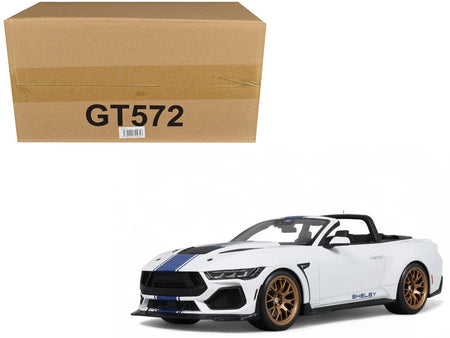 2025 Shelby Mustang Supersnake Convertible White with Blue Stripes 1/18 Model Car by GT Spirit-GT Spirit-ModelCars.com