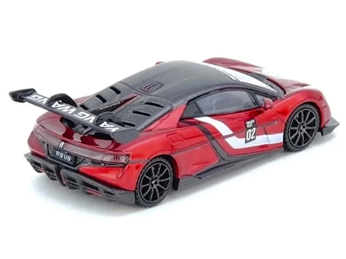 2025 Yangwang U9 Xtreme Test Car 02 Red Metallic with White Stripes and Carbon Top "World Fastest EV Supercar" 1/64 Diecast Model Car by Inno Models-Inno Models-ModelCars.com