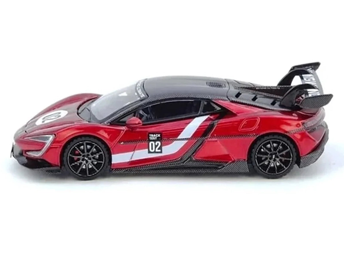 2025 Yangwang U9 Xtreme Test Car 02 Red Metallic with White Stripes and Carbon Top "World Fastest EV Supercar" 1/64 Diecast Model Car by Inno Models-Inno Models-ModelCars.com
