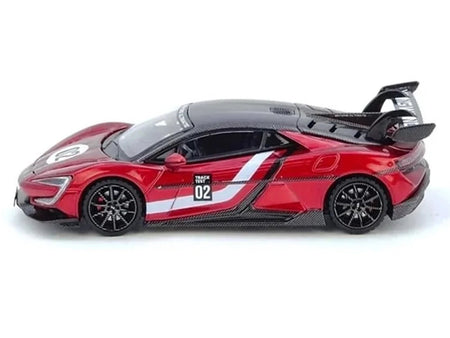 2025 Yangwang U9 Xtreme Test Car 02 Red Metallic with White Stripes and Carbon Top "World Fastest EV Supercar" 1/64 Diecast Model Car by Inno Models-Inno Models-ModelCars.com