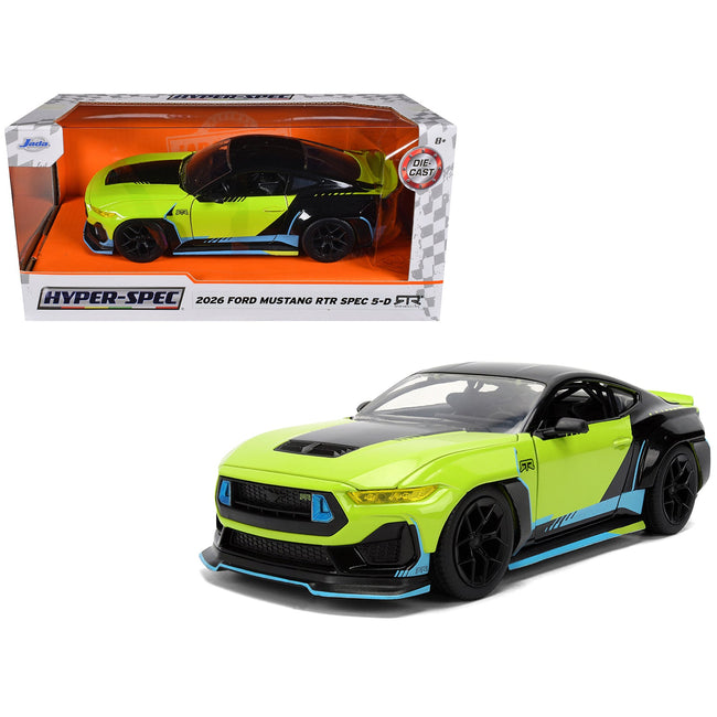2026 Ford Mustang RTR Spec 5-D Lime Green with Black Top and Graphics "Hyper-Spec" Series 1/24 Diecast Model Car by Jada-Jada-ModelCars.com