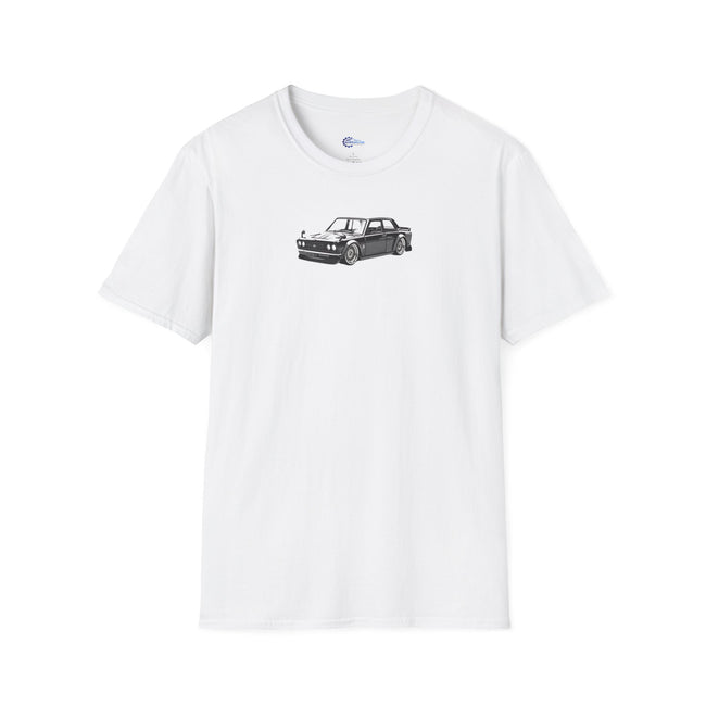Vintage Car Sketch Art 1973 Black Datsun 510 T-Shirt, JDM Retro Car Tee, Classic