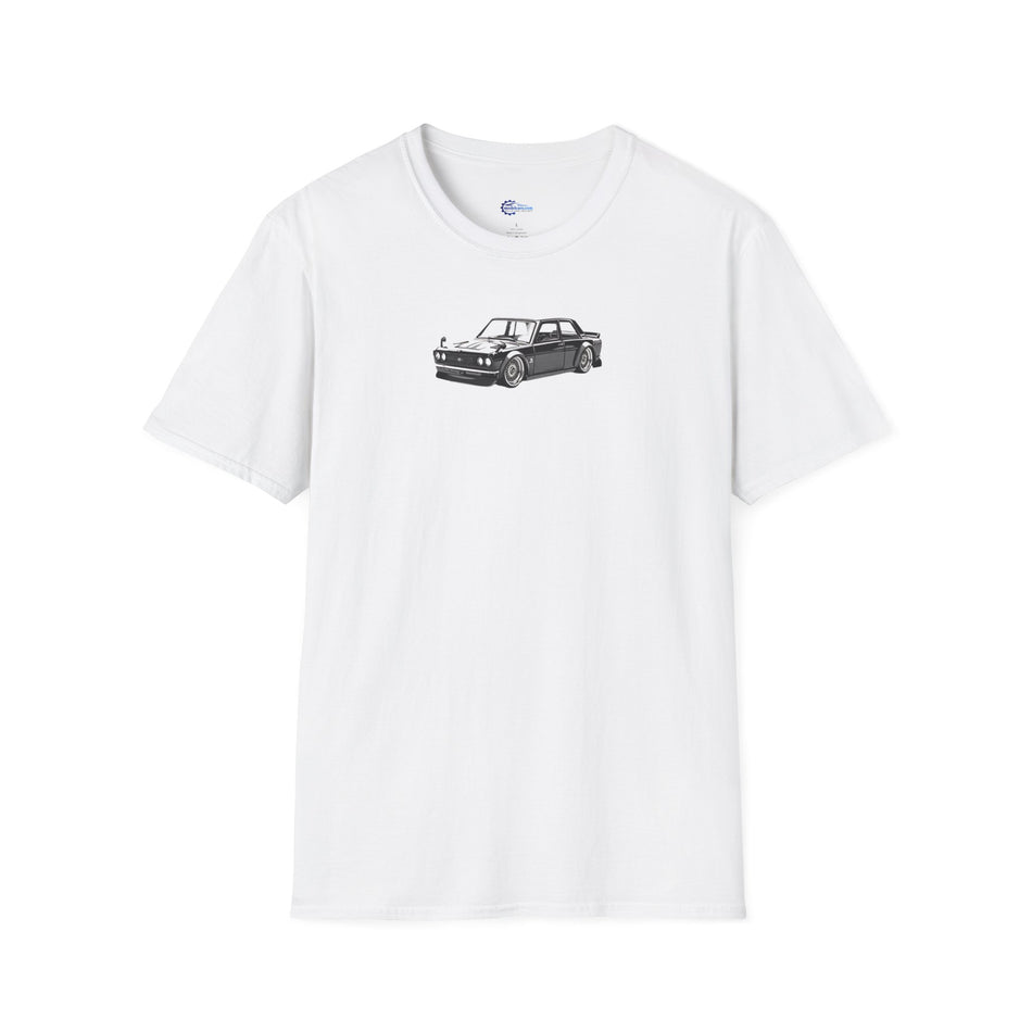 Vintage Car Sketch Art 1973 Black Datsun 510 T-Shirt, JDM Retro Car Tee, Classic