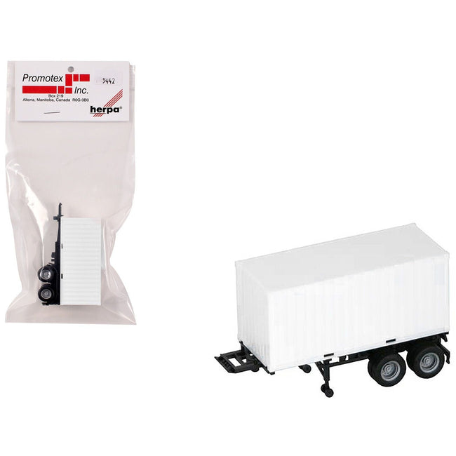 20ft Container with Chassis White 1/87 (HO) Plastic Model by Promotex-Promotex-ModelCars.com
