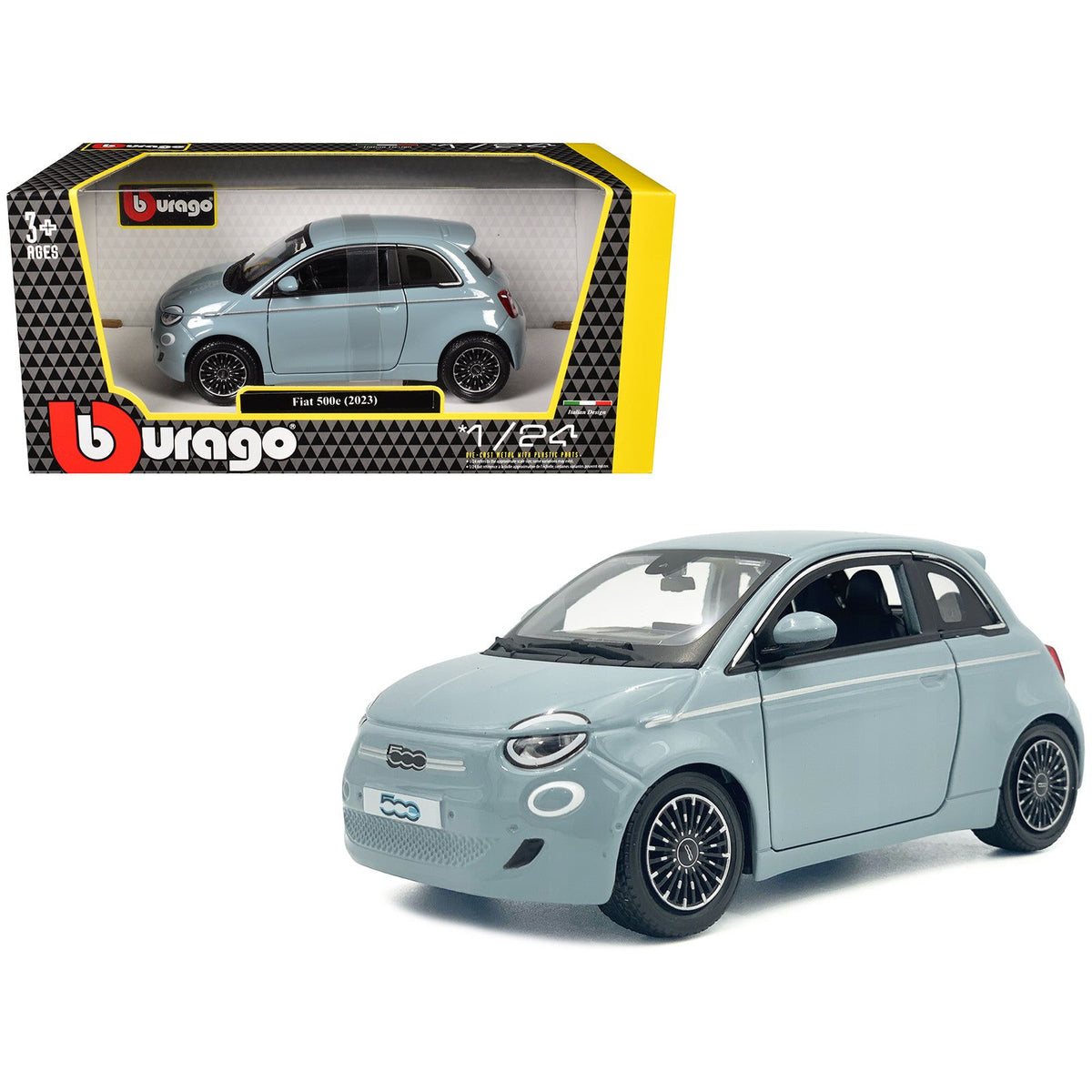 2023 Fiat 500e Light Blue 1/24 Diecast Model Car by Bburago