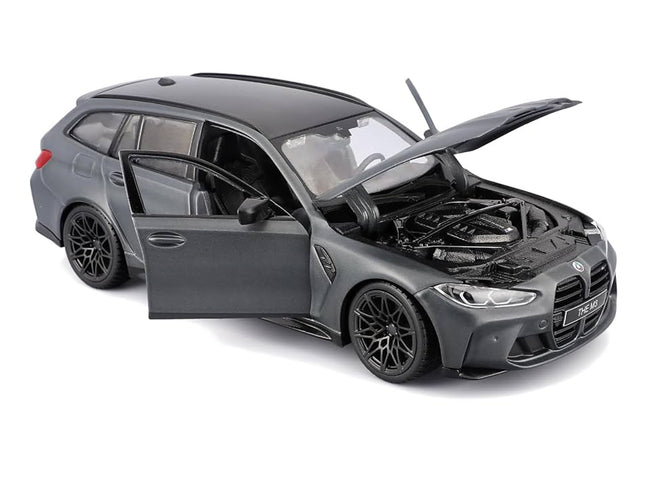2023 BMW M3 Touring Matt Gray Metallic with Black Top 1/24 Diecast Model Car by Bburago