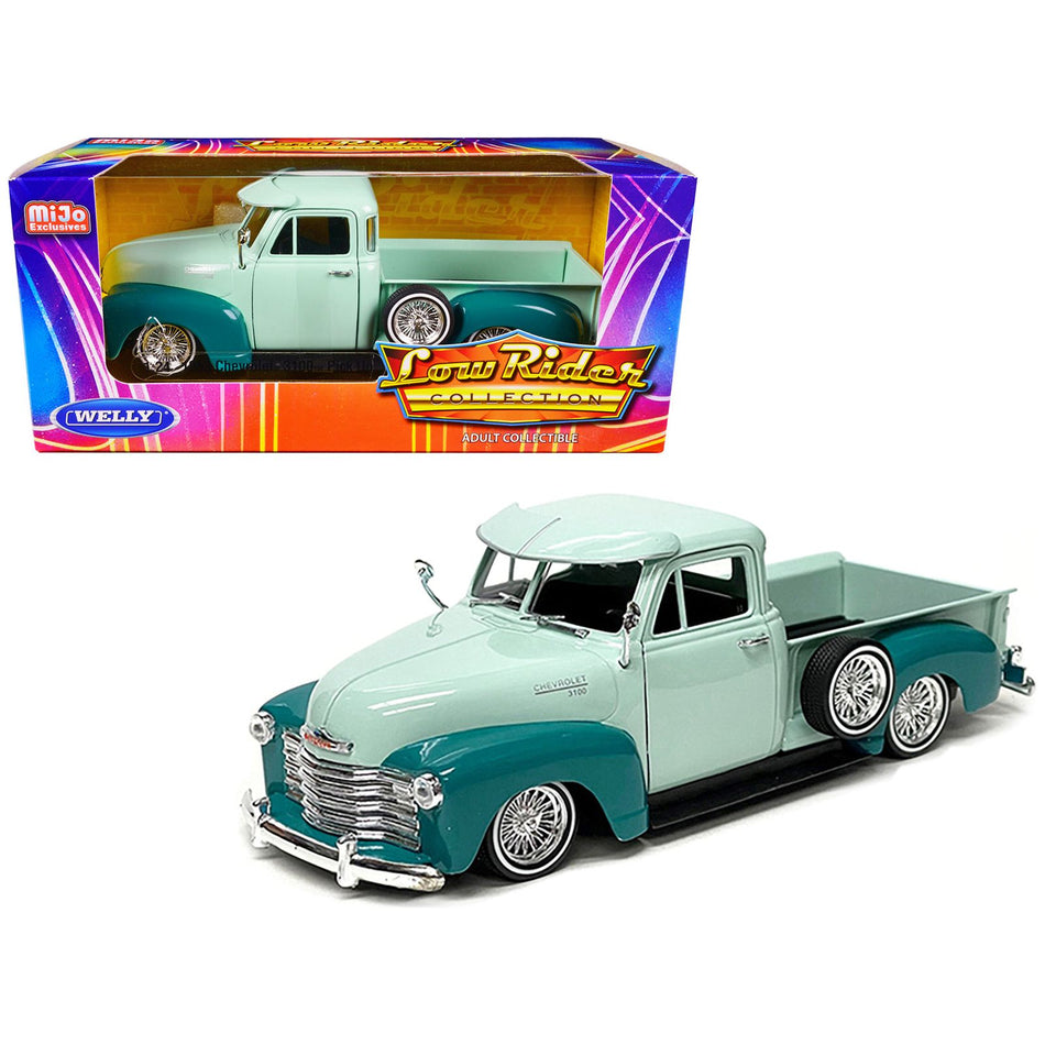 1953 Chevrolet 3100 Pickup Truck Lowrider Light Green and Teal Two-Tone "Low Rider Collection" 1/24 Diecast Model Car by Welly