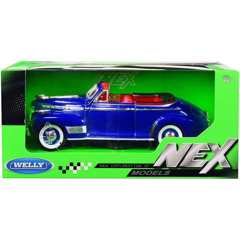 1941 Chevrolet Special Deluxe Convertible Blue Metallic with Red Interior "NEX Models" 1/24 Diecast Model Car by Welly