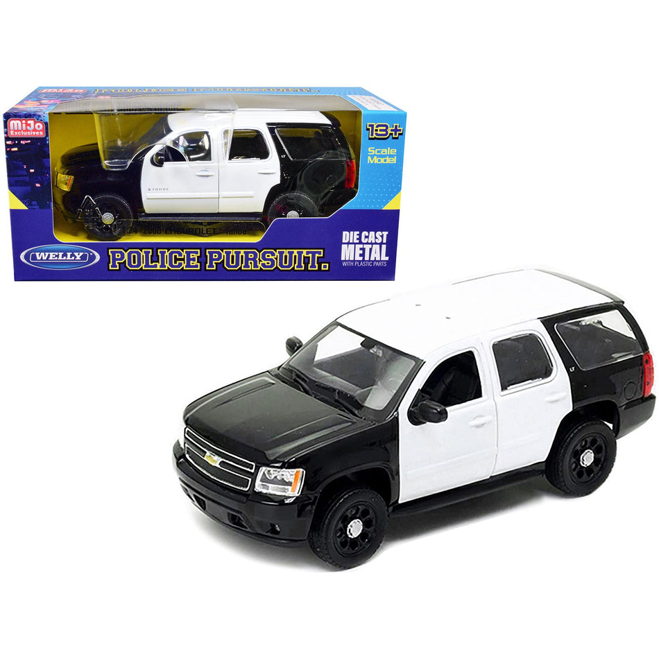 2008 Chevrolet Tahoe Unmarked Police Car Black and White 1/24 Diecast Model Car by Welly