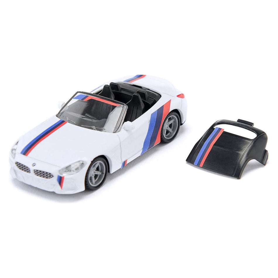 BMW Z4 M40i Cabriolet White with Black Top with Extra Wheels and Decals 1/50 Diecast Model by Siku