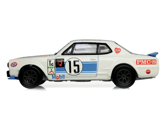 1972 Nissan Skyline 2000 GT-R (KPGC10) RHD (Right Hand Drive) #15 Kunimitsu Takahashi "50th Victory" White with Blue Stripe "Tokyo Torque" Series 10 1/64 Diecast Model Car by Greenlight