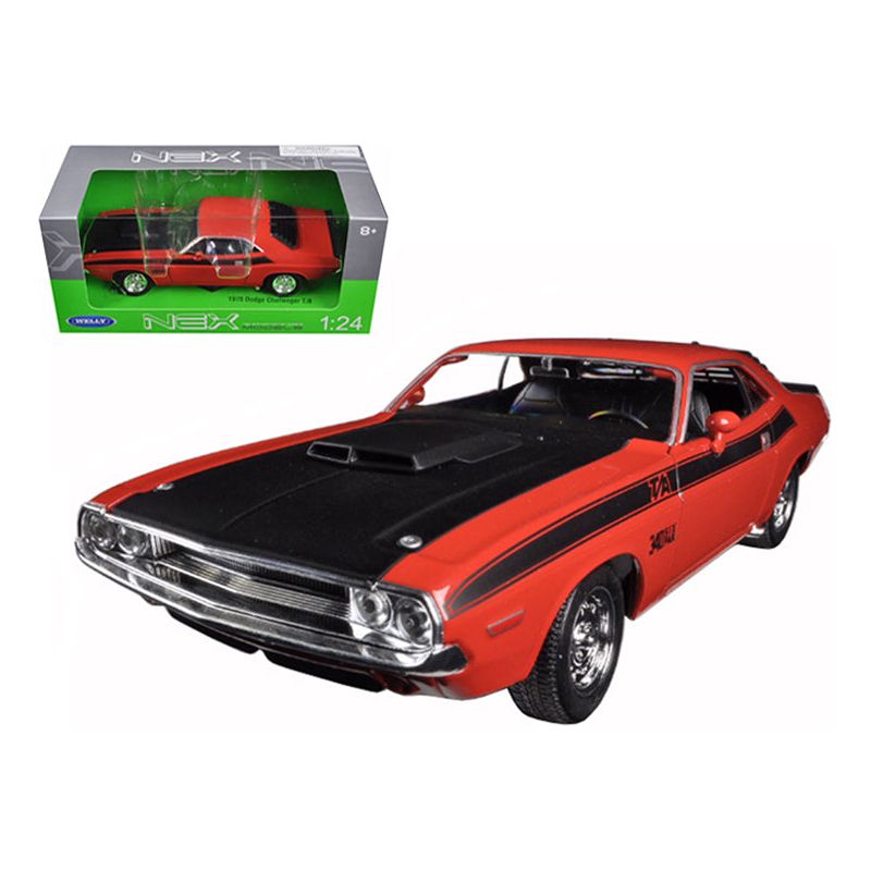 1970 Dodge Challenger T/A Red with Black Hood and Black Stripes "NEX Models" 1/24 Diecast Model Car by Welly