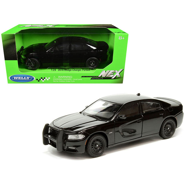 2016 Dodge Charger Pursuit Police Interceptor Black Unmarked "Police Pursuit" Series 1/24 Diecast Model Car by Welly