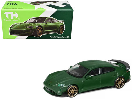 Porsche Taycan Turbo GT Green 1/64 Diecast Model Car by Trends Hobby